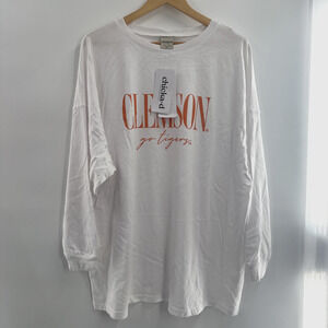 Chicka-d Women's Standard The Big Shirt Sz-XL White w/orange Clemson Print *READ